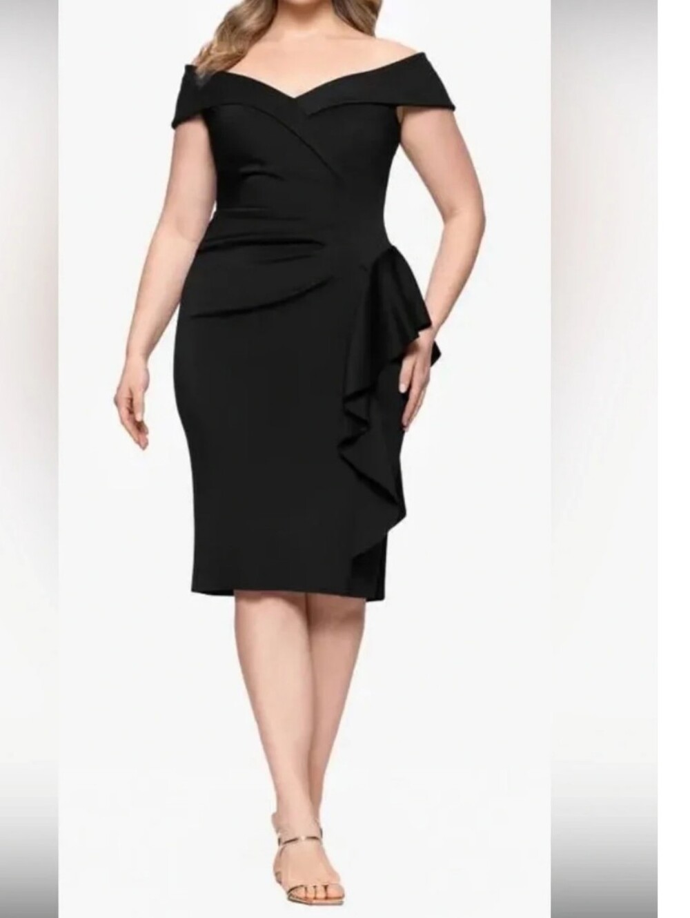 Xscape NWT 20W Black Ruched Ruffle Cocktail Evening Party Dress Plus Size $239